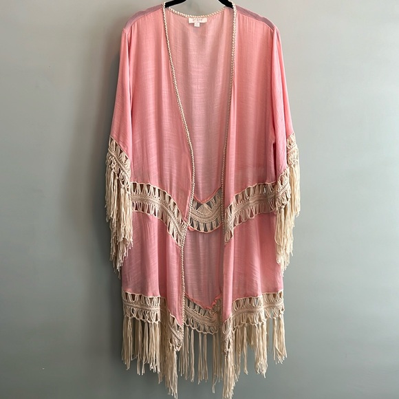 Umgee Lightweight Fringe Kimono Duster | Large | Peach | EUC - Picture 2 of 10
